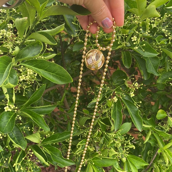 CHRISTIAN DIOR Necklace CD Logo Double Pendant Sphere Gold Chain - Picture 9 of 17